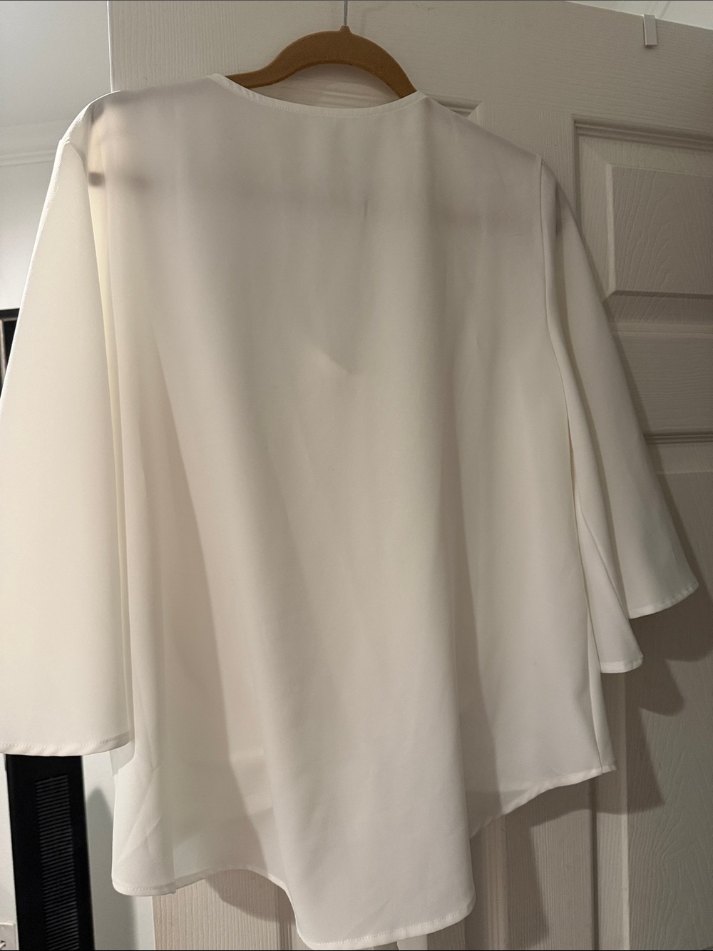 Women’s White Tie-Front Blouse - Elegant V-Neck Button Top - Picture 2 of 2